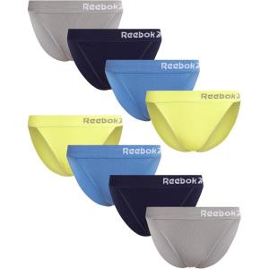 imageReebok Womens Bikini Underwear  8 Pack Stretch Performance Ribbed Knit Brief Panties Bikini Underwear for Women Size SXLGreenSharkskinCoronet BlueBlue