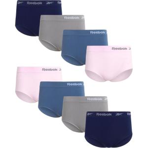 imageReebok Womens Briefs  8 Pack Soft Stretch Ribbed Knit High Waisted Brief Panties Seamless Underwear for WomenPink LadySharkskinEvening BlueBlue