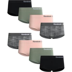 imageReebok Womens Briefs Underwear  8 Pack Stretch Performance Seamless Panties for Women Boy Shorts Underwear PackSharskin JacquardLotusLilypadBlack