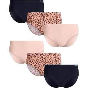 imageReebok Womens Hipster Underwear  6 Pack Soft Stretch Performance No Show Briefs Hipster Panties Seamless Underwear for WomenLeopardRose DustBlack
