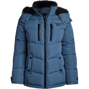 imageReebok Womens Puffer Jacket  Heavyweight Puffer Coat with Faux Fur Trim Hood  Outerwear Down Winter Jackets for WomenDusty Blue