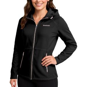imageReebok Womens Softshell Jacket  Super Soft Woven Wind Resistant Womens Fleece Jacket for Golf Running Gym Workout HikingBlack Ink