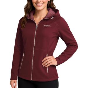imageReebok Womens Softshell Jacket  Super Soft Woven Wind Resistant Womens Fleece Jacket for Golf Running Gym Workout HikingMaroon