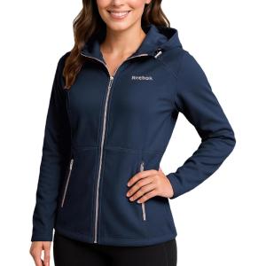 imageReebok Womens Softshell Jacket  Super Soft Woven Wind Resistant Womens Fleece Jacket for Golf Running Gym Workout HikingNavy