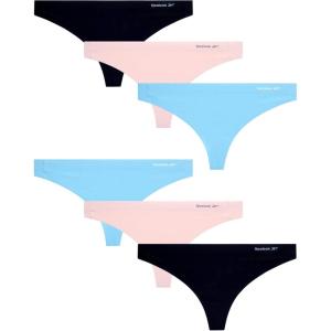 imageReebok Womens Thong Underwear  6 Pack Sexy Cut Seamless Thongs for Women  Breathable Stretch Performance Womens UnderwearBlueLotusBlack