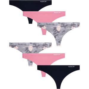 imageReebok Womens Thong Underwear  6 Pack Sexy Cut Seamless Thongs for Women  Breathable Stretch Performance Womens UnderwearGreyFox GloveBlack