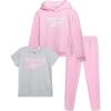 imageReebok Girls Pants Set  3 Piece Soft Fleece Pullover Hoodies Short Sleeve Graphic Tee and Jogger Sweatpants Sweatsuit SetPink
