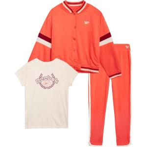 imageReebok Girls Pants Set  3 Piece Soft Fleece Pullover Hoodies Short Sleeve Graphic Tee and Jogger Sweatpants Sweatsuit SetCoral Cloud