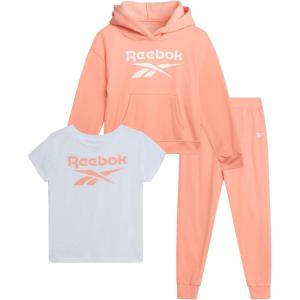 imageReebok Girls Pants Set  3 Piece Soft Fleece Pullover Hoodies Short Sleeve Graphic Tee and Jogger Sweatpants Sweatsuit SetPeach