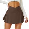 imageTennis Skirt for Women with Pockets Shorts Crossover High Waisted Athletic Golf Skorts Running Workout Skirts 2 in 1Brown