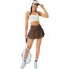 imageTennis Skirt for Women with Pockets Shorts Crossover High Waisted Athletic Golf Skorts Running Workout Skirts 2 in 1Brown