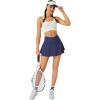 imageTennis Skirt for Women with Pockets Shorts Crossover High Waisted Athletic Golf Skorts Running Workout Skirts 2 in 1Navy Blue
