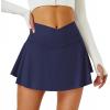 imageTennis Skirt for Women with Pockets Shorts Crossover High Waisted Athletic Golf Skorts Running Workout Skirts 2 in 1Navy Blue
