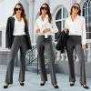 imageWomens Bootcut Dress Pants Business Casual Work Pants with Pockets High Waist Stretchy Trousers Pull On Office SlacksDark Grey