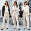 imageWomens Bootcut Dress Pants Business Casual Work Pants with Pockets High Waist Stretchy Trousers Pull On Office SlacksLight Khaki