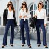 imageWomens Bootcut Dress Pants Business Casual Work Pants with Pockets High Waist Stretchy Trousers Pull On Office SlacksNavy Blue