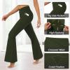 imageWomens Flare Leggings with PocketsCrossover High Waisted Bootcut Yoga PantsTummy Control Bell Bottom LeggingsArmy Green
