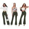 imageWomens Flare Leggings with PocketsCrossover High Waisted Bootcut Yoga PantsTummy Control Bell Bottom LeggingsArmy Green