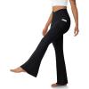 imageWomens Flare Leggings with PocketsCrossover High Waisted Bootcut Yoga PantsTummy Control Bell Bottom LeggingsBlack
