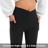 imageWomens Flare Leggings with PocketsCrossover High Waisted Bootcut Yoga PantsTummy Control Bell Bottom LeggingsBlack