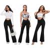 imageWomens Flare Leggings with PocketsCrossover High Waisted Bootcut Yoga PantsTummy Control Bell Bottom LeggingsBlack