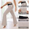 imageWomens Flare Leggings with PocketsCrossover High Waisted Bootcut Yoga PantsTummy Control Bell Bottom LeggingsBlackkhaki