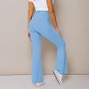 imageWomens Flare Leggings with PocketsCrossover High Waisted Bootcut Yoga PantsTummy Control Bell Bottom LeggingsBlue