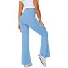 imageWomens Flare Leggings with PocketsCrossover High Waisted Bootcut Yoga PantsTummy Control Bell Bottom LeggingsBlue
