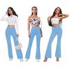 imageWomens Flare Leggings with PocketsCrossover High Waisted Bootcut Yoga PantsTummy Control Bell Bottom LeggingsBlue