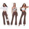 imageWomens Flare Leggings with PocketsCrossover High Waisted Bootcut Yoga PantsTummy Control Bell Bottom LeggingsBrown