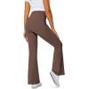imageWomens Flare Leggings with PocketsCrossover High Waisted Bootcut Yoga PantsTummy Control Bell Bottom LeggingsBrown