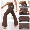 imageWomens Flare Leggings with PocketsCrossover High Waisted Bootcut Yoga PantsTummy Control Bell Bottom LeggingsBrown