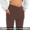 imageWomens Flare Leggings with PocketsCrossover High Waisted Bootcut Yoga PantsTummy Control Bell Bottom LeggingsBrown