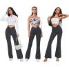 imageWomens Flare Leggings with PocketsCrossover High Waisted Bootcut Yoga PantsTummy Control Bell Bottom LeggingsDark Gray