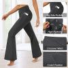imageWomens Flare Leggings with PocketsCrossover High Waisted Bootcut Yoga PantsTummy Control Bell Bottom LeggingsDark Gray