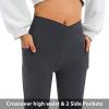 imageWomens Flare Leggings with PocketsCrossover High Waisted Bootcut Yoga PantsTummy Control Bell Bottom LeggingsDark Gray