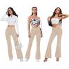 imageWomens Flare Leggings with PocketsCrossover High Waisted Bootcut Yoga PantsTummy Control Bell Bottom LeggingsKhaki