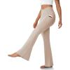 imageWomens Flare Leggings with PocketsCrossover High Waisted Bootcut Yoga PantsTummy Control Bell Bottom LeggingsKhaki