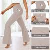 imageWomens Flare Leggings with PocketsCrossover High Waisted Bootcut Yoga PantsTummy Control Bell Bottom LeggingsKhaki