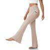 imageWomens Flare Leggings with PocketsCrossover High Waisted Bootcut Yoga PantsTummy Control Bell Bottom LeggingsKhaki