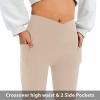 imageWomens Flare Leggings with PocketsCrossover High Waisted Bootcut Yoga PantsTummy Control Bell Bottom LeggingsKhaki
