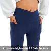 imageWomens Flare Leggings with PocketsCrossover High Waisted Bootcut Yoga PantsTummy Control Bell Bottom LeggingsNavy