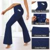 imageWomens Flare Leggings with PocketsCrossover High Waisted Bootcut Yoga PantsTummy Control Bell Bottom LeggingsNavy
