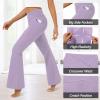 imageWomens Flare Leggings with PocketsCrossover High Waisted Bootcut Yoga PantsTummy Control Bell Bottom LeggingsPurple