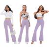 imageWomens Flare Leggings with PocketsCrossover High Waisted Bootcut Yoga PantsTummy Control Bell Bottom LeggingsPurple