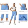 imageWomens Flare Leggings with PocketsCrossover High Waisted Bootcut Yoga PantsTummy Control Bell Bottom LeggingsZbluecapris