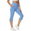 imageWomens Flare Leggings with PocketsCrossover High Waisted Bootcut Yoga PantsTummy Control Bell Bottom LeggingsZbluecapris