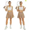 imageWomens Pleated Tennis Skirts with Pocket Shorts High Waisted Skorts Lightweight Golf Skirt Flowy Athletic SkortDark Khaki