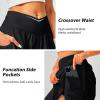 imageWomens Tennis Skirt with Pockets Shorts Crossover High Waisted Athletic Skorts Skirts for Golf Running WorkoutBlack
