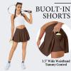 imageWomens Tennis Skirt with Pockets Shorts Crossover High Waisted Athletic Skorts Skirts for Golf Running WorkoutBrown